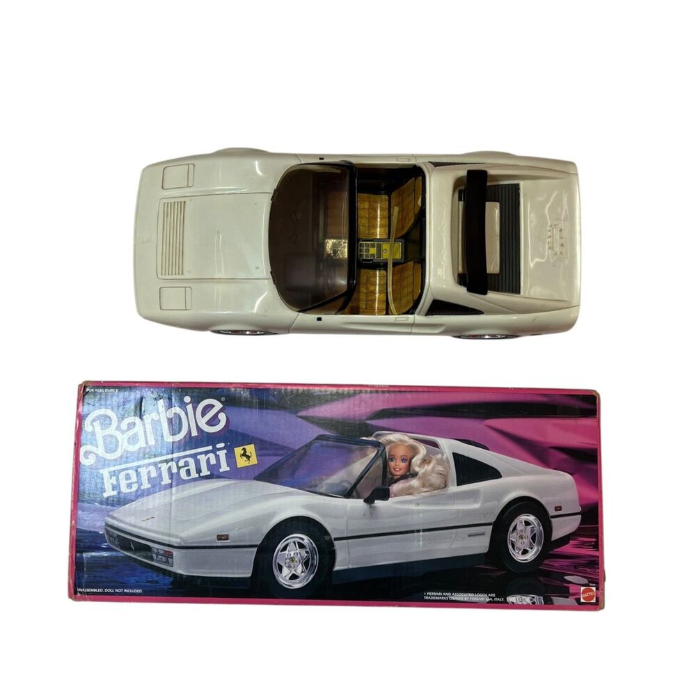 Vintage 1988 Mattel Barbie White Ferrari Car In Original Box #3564 No Stripes